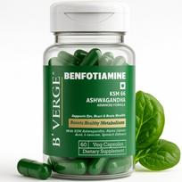 B'VERGE® Benfotiamine 300mg with Ashwagandha KSM 66 | Advanced Formula to Support Blood Sugar Balance and Enhance Nerve Health | 60 capsules
