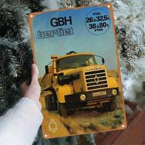 Vintažinis Rytų Vokietijos Berliet Sunkvežimio Metalo Skardos Ženklas Geltonas Mėlynas Dizainas su GBH Berliet Tekstu Patvarus Metalo Sienų Menas Garažui Tru 20x30cm（7.8x11.8inch） brown