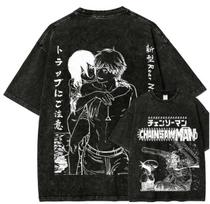 Anime Shirtless Man White Hair Girl Embrace Line Art Graphic Print Tee Mens 140 black