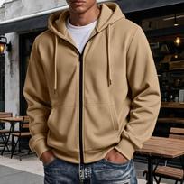 Men's Casual Zip-Up Hoodie Jacket with Pockets, Black Lightweight for Everyday Wear L