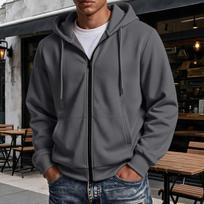 Men's Casual Zip-Up Hoodie Jacket with Pockets, Black Lightweight for Everyday Wear L