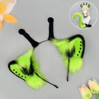 Žalias ateivių katės ausų lankelis su uodegos rinkiniu Cosplay Anime Konvencijos Kostiumo Aksesuaras Pliušinis gyvūnas Teminis Alien Cat Ear Headband - Black green