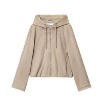 Women'sCasual Zip-Up Hooded Jacket-Spring Faux Suede Hoodie, Simple Fashion Versatile for Daily Outings, Commute&School L beige