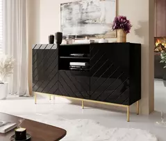 ABETO komoda ant auksinis plieninis rėmas 150x42x90 juodas/juodas blizgus