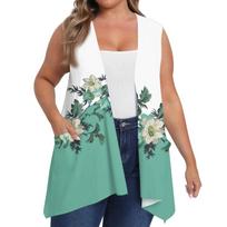 Women's Oversized Loose Casual Printed Sleeveless Vest With Pocket Cardigan Jacket Cardigan Jacket XXXXL brown