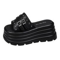Fashion 8cm Fashion High Modem Slippers New Summer High Quality Women Gladiator Sandals Platform Casual Slippers for Women Women Shoes 35 juoda