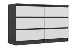 Komoda Top E Shop MALWA M6 120 cm, 6 stalčių, antracitinis karkasas, balti fasadai