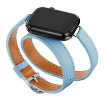 Double Tour leather Strap For Apple Watch ultra band 49mm 45mm 42mm 44mm Series 8 7 6 Se 5 4 3 2 Iwatch 6 38mm 40mm Correa 41mm 38mm-40mm-41mm dangaus mėlyna spalva