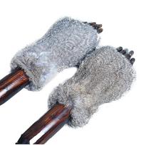 Real Rabbit Fur Mittens Women Fashion Fur Knitted Mittens Winter Warm Fur Fingerless Gloves gray