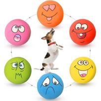 6 Pack Non-Toxic Squeaky Latex Dog Toys, Cute Emoji Dog Balls, Soft Interactive Chew Toys for Small Medium Dogs Puppies, Teeth C pink