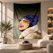Decorative Tapestry,Billie Eilish Printed Wall Art, Lightweight Wall Hanging For Bedroom Background 100cmx150cm beige