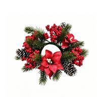 Artificial Pinecone Berry Christmas Candlestick Wreath Simulated Plastic Candle Ring Wreath Decorative Table Wreath Centerpiece black
