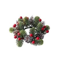 Artificial Pinecone Berry Christmas Candlestick Wreath Simulated Plastic Candle Ring Wreath Decorative Table Wreath Centerpiece black