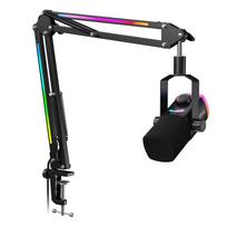 FIFINE AM8PROT Žaidimų mikrofono rinkinys su strėle, dinaminis XLR/USB transliacijos mikrofonas su RGB apšvietimu, bakstelėjimu išjungti garsą ir mikso valdymu