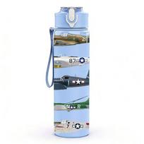 1PC Airplane Jet Graphic 750ml sports water bottle leakproof straw lid outdoor office home mėlyna