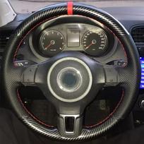 Automobilio vairo dangalas Pynimas Rankomis Siuvamas Neslystantis Anglies Pluošto Oda Volkswagen Golf 6 Mk6 VW Polo Mk6 Automobilio Aksesuarai Red Thread gray