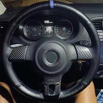 Automobilio vairo dangalas Pynimas Rankomis Siuvamas Neslystantis Anglies Pluošto Oda Volkswagen Golf 6 Mk6 VW Polo Mk6 Automobilio Aksesuarai Blue Thread
