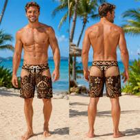 Vyriški netikri apatiniai paplūdimio šortai 3D spaudiniai paplūdimio šortai tropinis povandeninis spaudinys juokingi vasaros atostogų maudymosi šortai boardshorts 6XL beige
