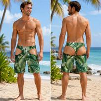 Vyriški netikri apatiniai paplūdimio šortai 3D spaudiniai paplūdimio šortai tropinis povandeninis spaudinys juokingi vasaros atostogų maudymosi šortai boardshorts S beige