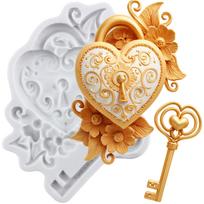 Vintage Key Silicone Molds Heart Lock Keyhole Fondant Mold Cake Decorating Tools Cupcake Topper Candy Chocolate Gumpaste Mold pilka spalva