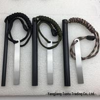 Magnesium Rod Flint Fire Starter with White Steel Scraper for Camping and Survival 8X80MM Rod + White Steel Scraper + Black Rope