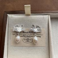 Natural Ginkgo Biloba Pearl Earrings Earrings Simple and Gentle French Unique Cold Wind Earrings gray