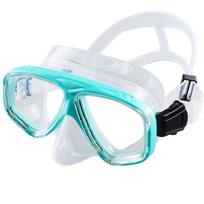 Snorkel Mask Swimming Goggles Scuba Diving Silicone Skirt Tempered Glass Len Wide View Training With Nose Cover Adjustable Strap blue