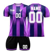 Men’s DIY Customizable Two Piece Soccer Uniform Set Short Sleeve Jersey and Shorts Striped Print Athletic Sportswear S violetinė