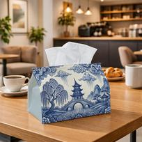 1pc Classic Blue Willow Tissue Box- Asian Porcelain Cloud Napkin Storage Box, Suitable for Rolls/Facial Tissues/Single Sheets, Two Sizes Available for One Size white