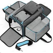 Cat Bag Foldable Large Capacity Cat Outdoor Car Expansion Portable Pet Handbag Breathable Diagonal Cross Bag for Cats and Dogs žalia