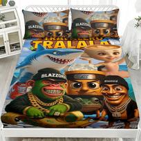 Italian Brainrot Funny Cartoon Fitted Sheet Set, Animals Bedding Ses with Pillowcase 75*50cm for Boys Girls Adults Home Textiles EU Single 135*200cm/53x79in 3pcs black