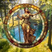 2D Flat, 1pc Themis Goddess of Justice Sun Catcher - Round Acrylic Window Hanging Decor Suitable for Law-Themed Gifts, Legal Profession Decorations, S 20*20cm beige