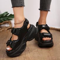 Women's Thick Sole Wedge Sandals Big Size Breathable Non Slip Fish Mouth Casual Beach Shoes 36