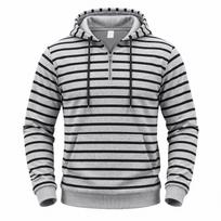 Men Striped Half Zip Hoodie Drawstring Henley Sweatshirt Casual Long Sleeve Hooded Pullover  Sport Top S gray