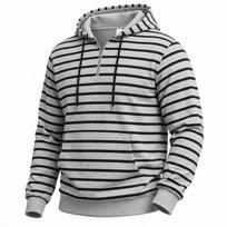 Men Striped Half Zip Hoodie Drawstring Henley Sweatshirt Casual Long Sleeve Hooded Pullover  Sport Top 3XL gray