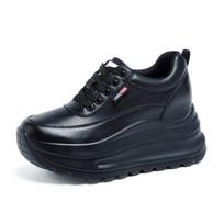 Women Genuine Leather Platform Shoes 7cm Height Increasing White Casual Flats Fashion Thick Sole Sneakers 39 black