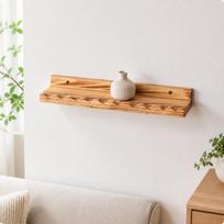 Wood Wall Shelf with Raised Back Rail Recessed Screw Installation WallMounted Storage Wooden Light Burnt