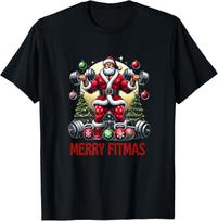 Merry Fitmas Santa Workout Funny Christmas Gym Fitness T-Shirt 140