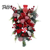 Front Door Seasonal Wreath Candy Cane Christmas Teardrop Swag, Red White Striped Peppermint Swag Bedroom Living Room Festive Decor for Door,