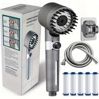 2026 naujas joninis dušo galvutė su rankiniu filtru, turbokompresorius su keliais purškimo režimais, įmontuotas filtras įjungimo/išjungimo jungiklis black