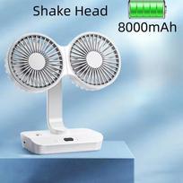 2024 New Desktop Double Head Fan 4-Gears Wind Fast Cooling Digital Display 8000mAh Large Capacity Household Shaking Head Fan Double Head Upgrade