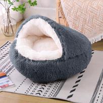 Cat Bed Round Plush Fluffy Hooded Cozy Cat Bed Cave for Indoor Donut Self Warming Small Dog Bed Anti-anxiety Puppy Kennel M DIA 50CM