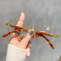 Retro Women Instagram Sunglasses Wood Grain Leg Oval Frame Sun Shading UV Protection Sunglasses for Women as picture beige