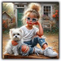 5D DIY Diamond Painting Art New Cute Girl and Puppy Full Square Round Diamond Mosaic Cross Stitch Kits Embroidery Home Decor 20x20cm square