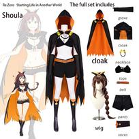 Re:Zero Shaula Cosplay Black Orange Hooded Cloak Crop Top Shorts Gloves Socks Necklace Belt Full Anime Halloween Cosplay Outfit XS（old）&Other black