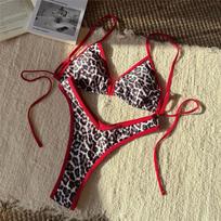 Leopard Floral Brazilian Mini Thong Bikini Women Swimwear Female Swimsuit Two-Pieces Bikini Set Bather Bathing Suit Swim S black