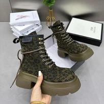 Vintage Leopard Print Women Boots Round Toe Women's Boots Casual Shoes  Fashion Woman Boots Mid Heel Botas Femininas 39 white