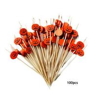 100pcs Natural Material Halloween Pumpkin Bamboo Skewers Smooth Surface Resilient Cocktail Sticks Disposable Skull Bamboo Stick red