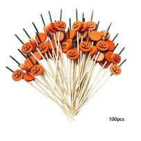 100pcs Natural Material Halloween Pumpkin Bamboo Skewers Smooth Surface Resilient Cocktail Sticks Disposable Skull Bamboo Stick