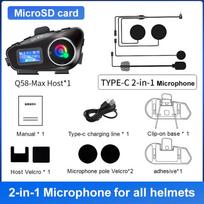 Q58-MAX motociklo šalmo domofonas „Bluetooth 5.3 Interphone 500M IP65“ vandeniui atsparus „Moto“ domofonas su muzikos dalijimosi LCD ekranu